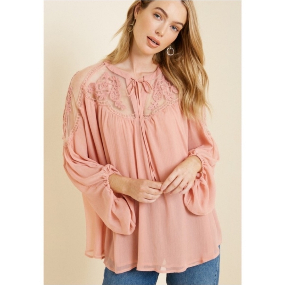 Hayden Elegant Pink Lace Blouse